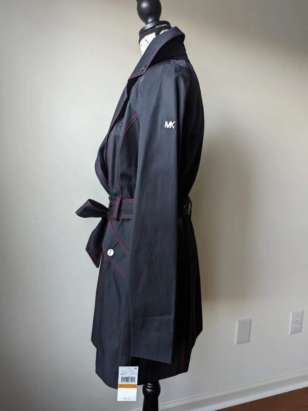 Michael Kors Asymmetrical Zip Trench Coat in Dark Navy S